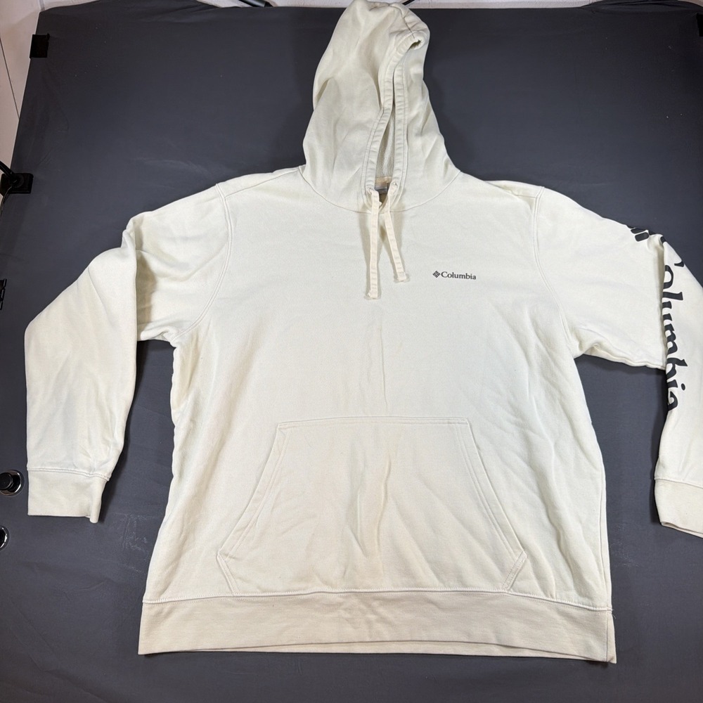 Columbia Women's White Pullover Hoodie Xl Logo Graphic Solid Fleece Long Sleeve